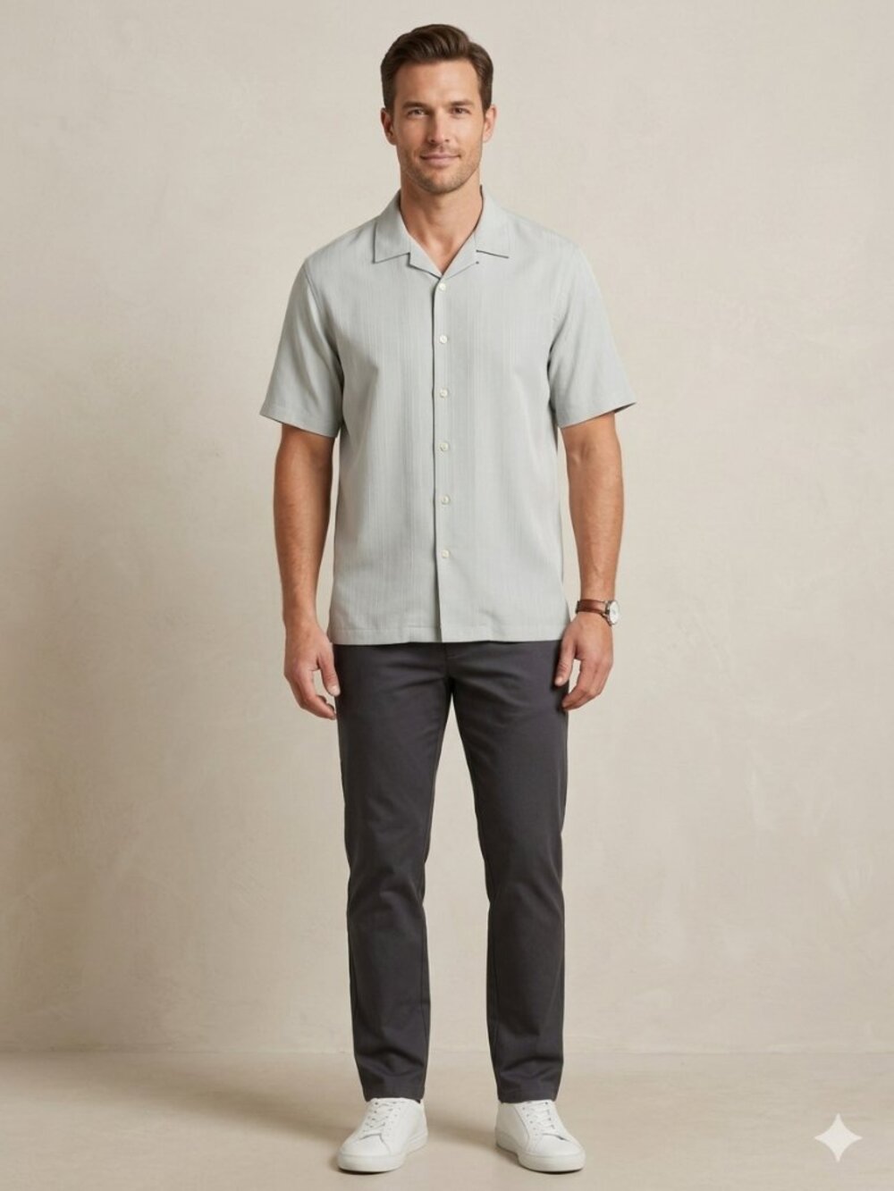 UGC VIA EUROPA Men’s Large Button-Up Shirt Short Sleeve Textured Casual Resort